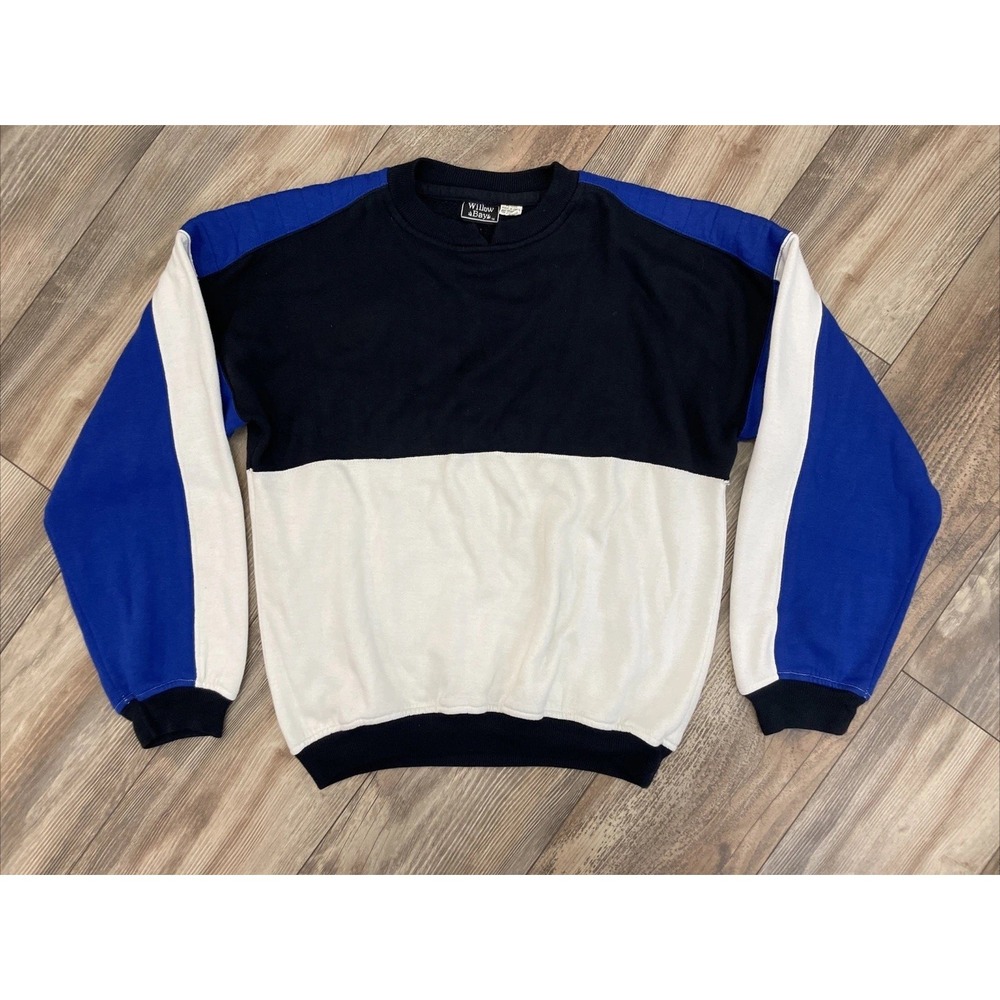 Vintage 90s Sweatshirt Women's Size M Blue/White Stripe Pullover Crew Neck